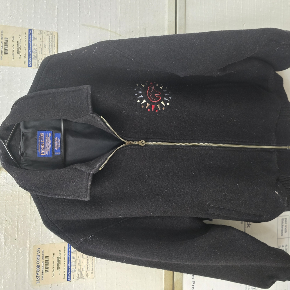 Pendleton Black Bomber Jacket with Varsity Style